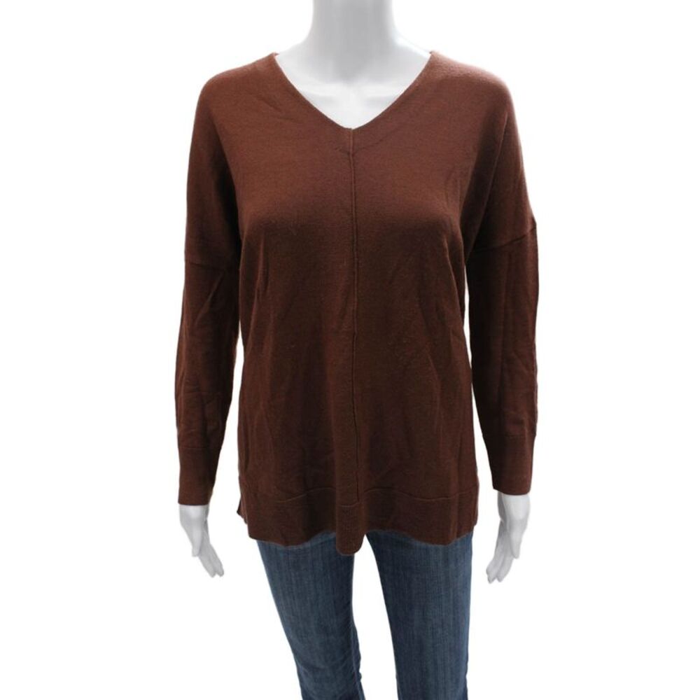 Roucha Unisex V-Neck Merino Wool Pullover Sweater Brown Long Sleeve Size XL